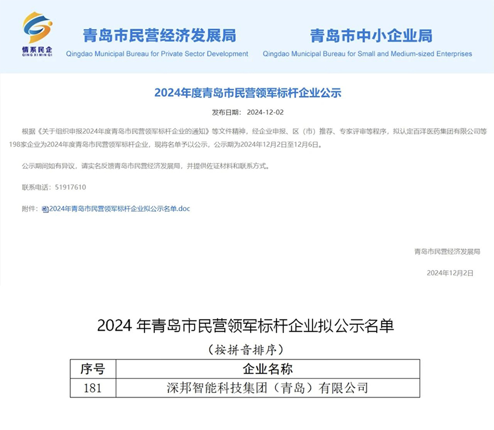 2024年度青島市民營領軍標桿企業圖